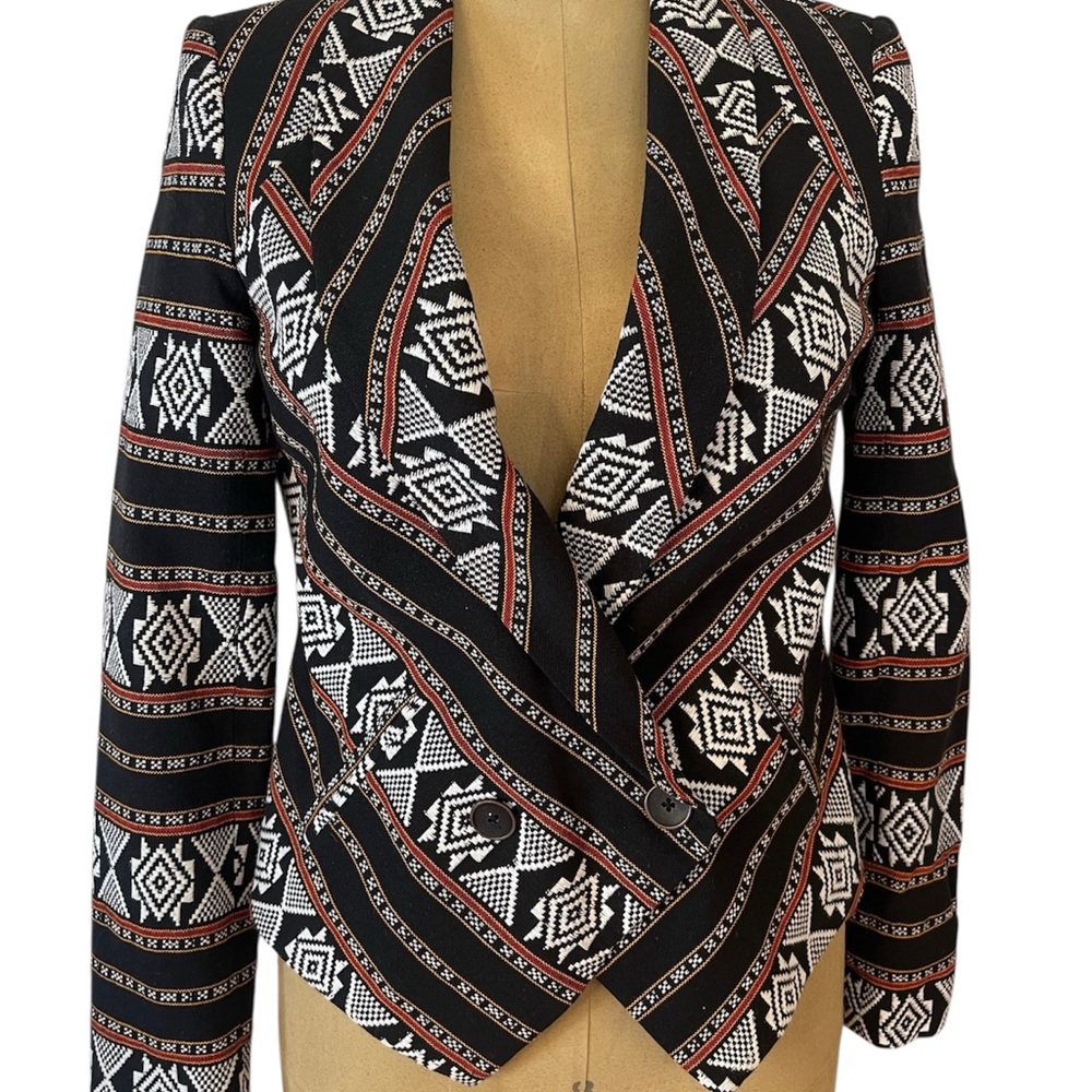 Boho Black, Red, and White Tribal Geometric 12th Stby Cynthia Vincent Blazer